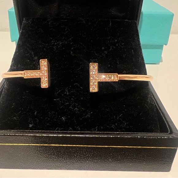 Tiffany & Co. Jewelry - Tiffany & Co. T Diamond Wire Bracelet - 18K Rose Gold, Medium, 0.24ct